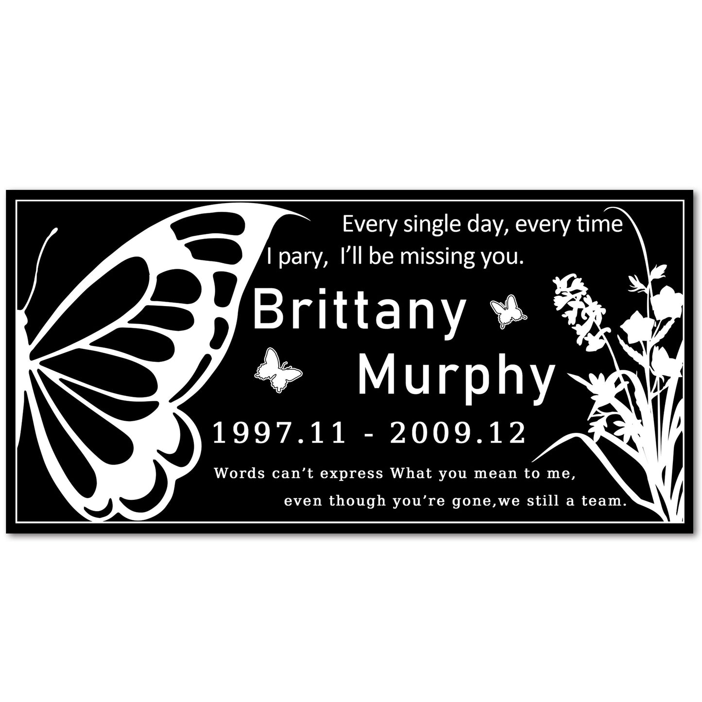 Customized Human Memorial Stone, Black Granite Human Grave Marker Butterfly