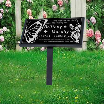 Customized Human Memorial Stone, Black Granite Human Grave Marker Butterfly