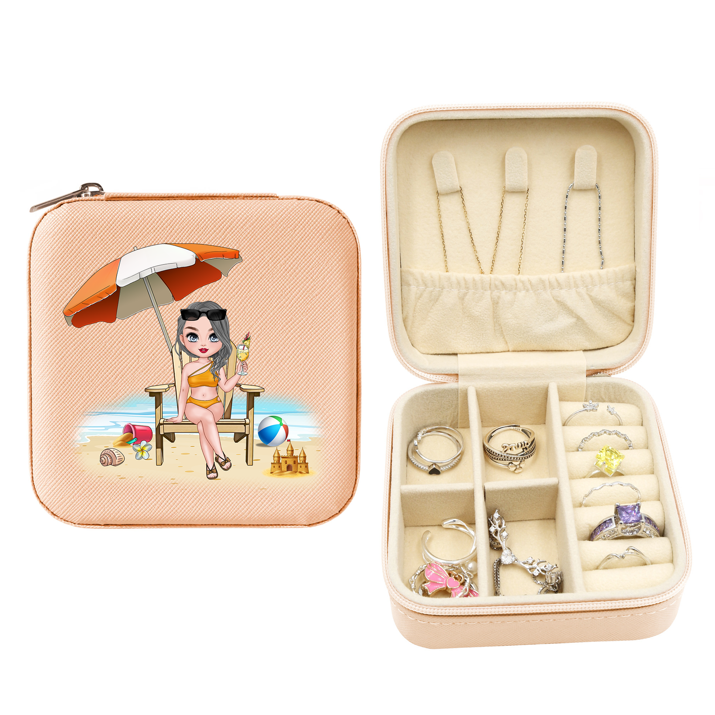 Mini Travel Jewelry Box, Gift for Woman & Girls for Beach Lover Couple Gift