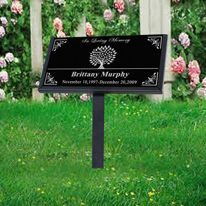 Customized Human Memorial Stone, Black Granite Human Grave Marker Life Tree