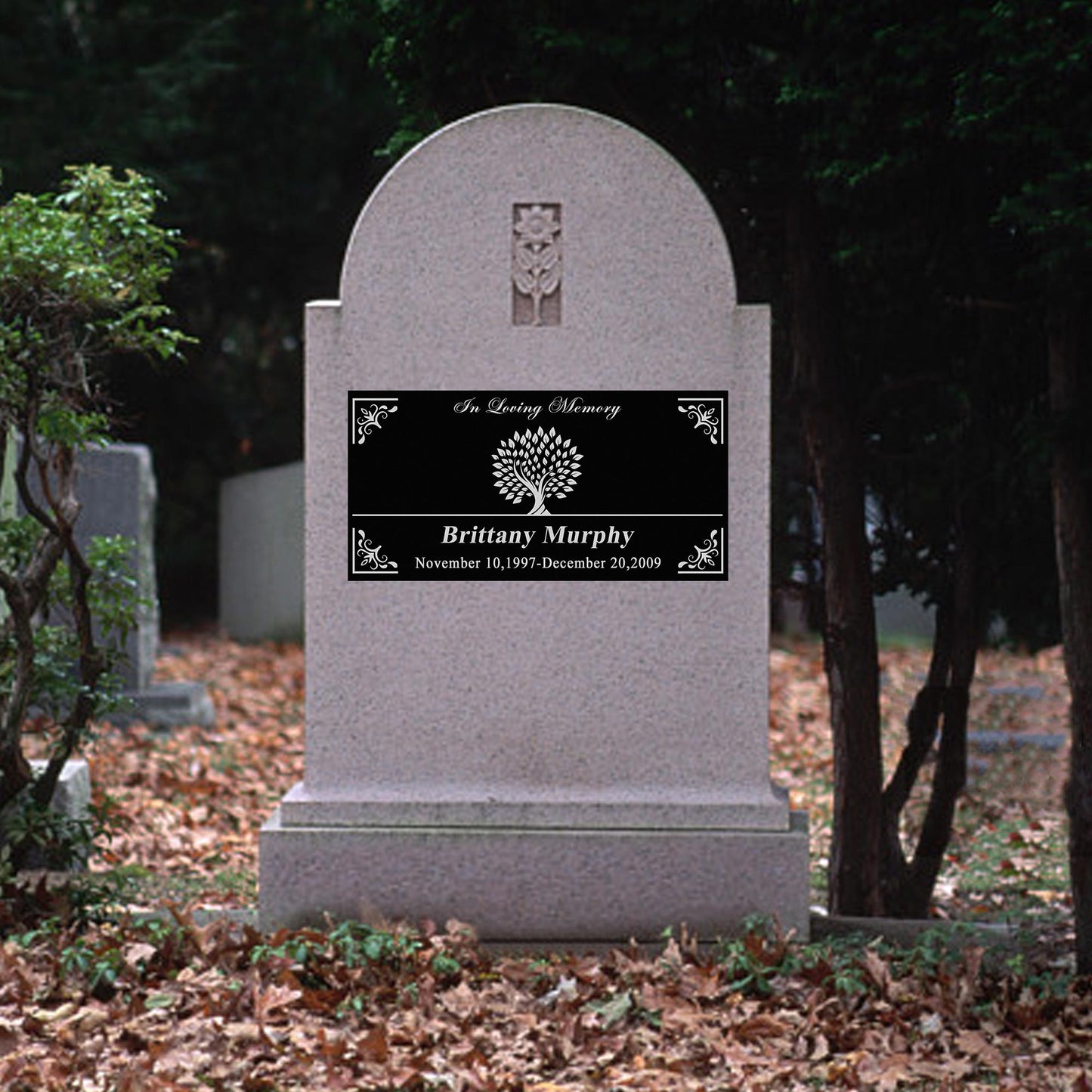 Customized Human Memorial Stone, Black Granite Human Grave Marker Life Tree